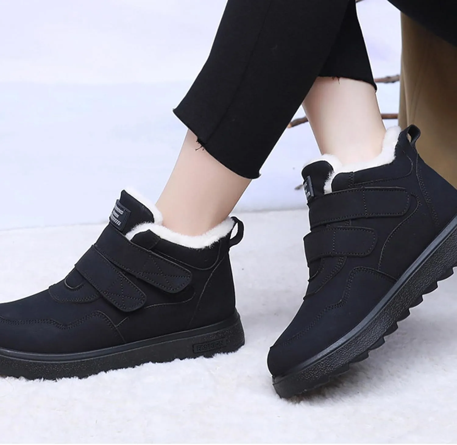 Women's Linen Flat Winter Snow Boots with Hook and Loop Comfort Round Toe Warm Plush Lining Non-slip Casual Outdoor Ankle Boots