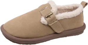 Women's Plush Round Toe Slip-On Flats, Women's Plush Lined Orthopedic Slip-On Shoes, Retro Buckle Strap Round Toe Flat Loafers