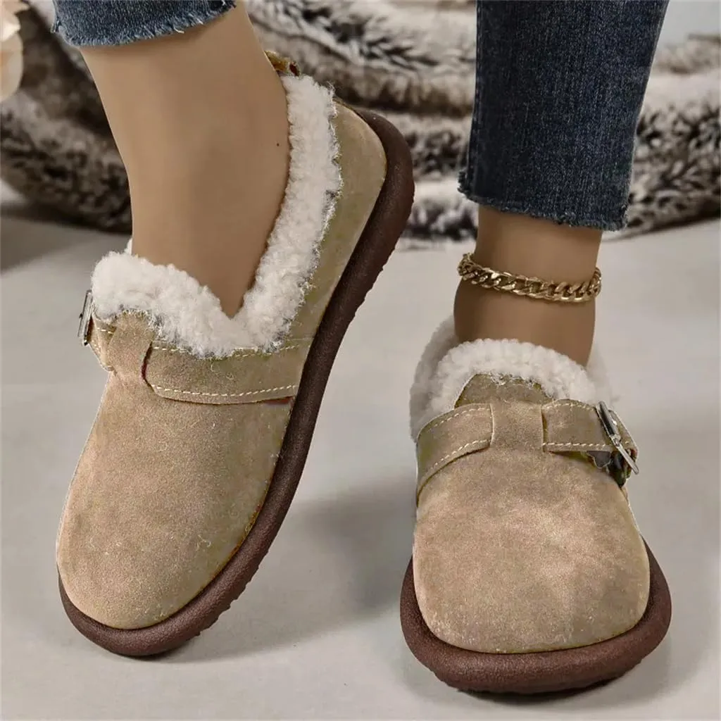 Women's Plush Round Toe Slip-On Flats, Women's Plush Lined Orthopedic Slip-On Shoes, Retro Buckle Strap Round Toe Flat Loafers