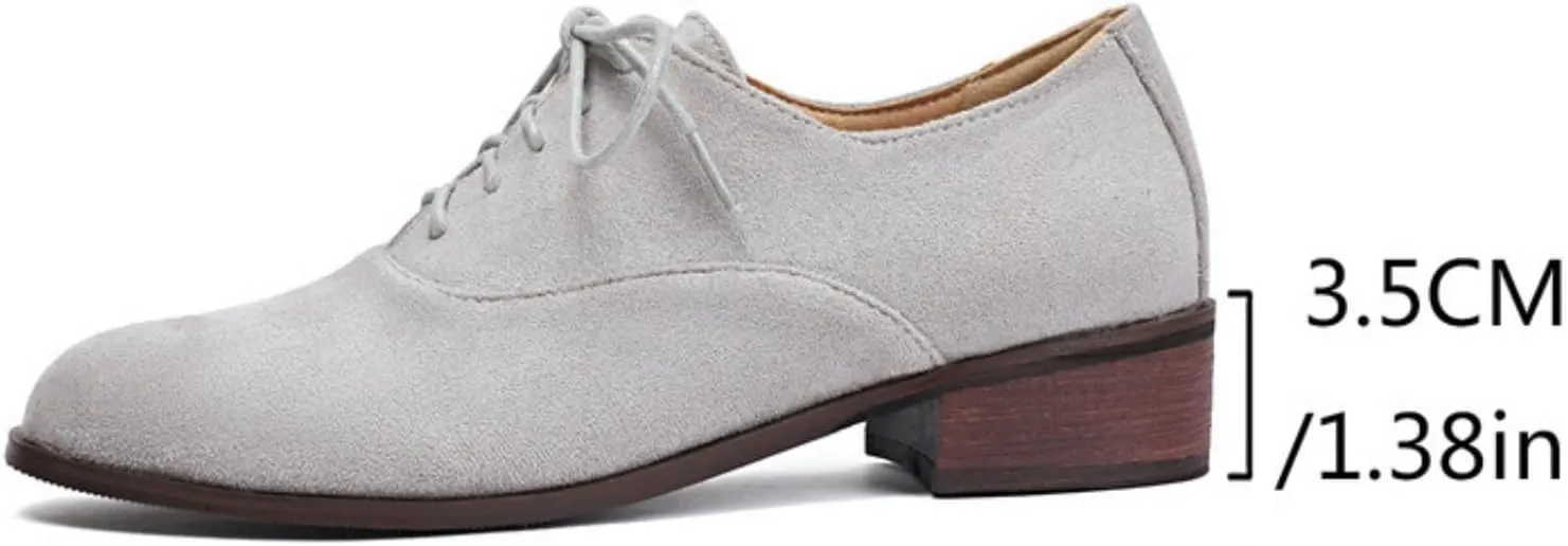 Women's Retro Round Toe Suede Lace Up Low Heels Block Brogues Oxfords Comfortable Non-Slip Business Work Office Dress Pumps Shoes
