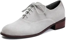 Women's Retro Round Toe Suede Lace Up Low Heels Block Brogues Oxfords Comfortable Non-Slip Business Work Office Dress Pumps Shoes
