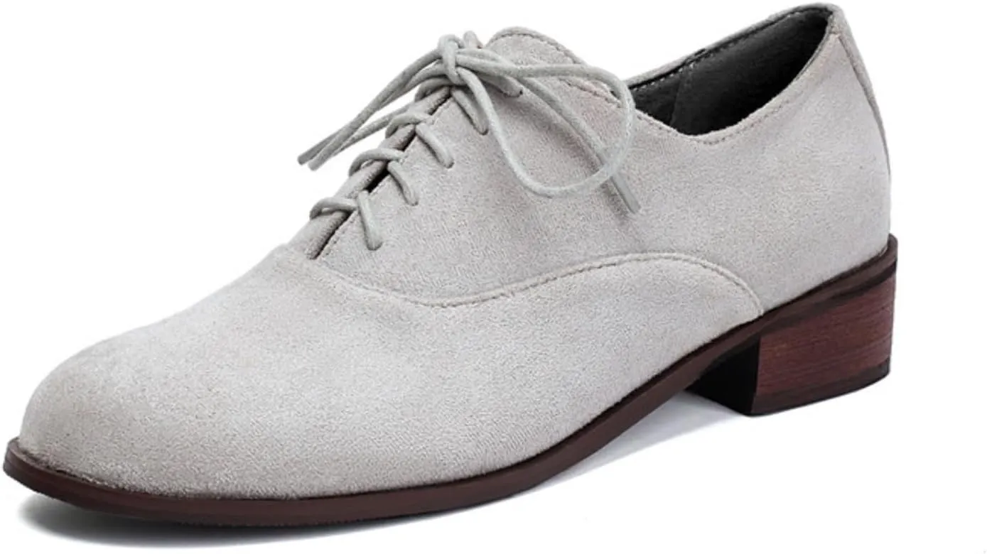 Women's Retro Round Toe Suede Lace Up Low Heels Block Brogues Oxfords Comfortable Non-Slip Business Work Office Dress Pumps Shoes