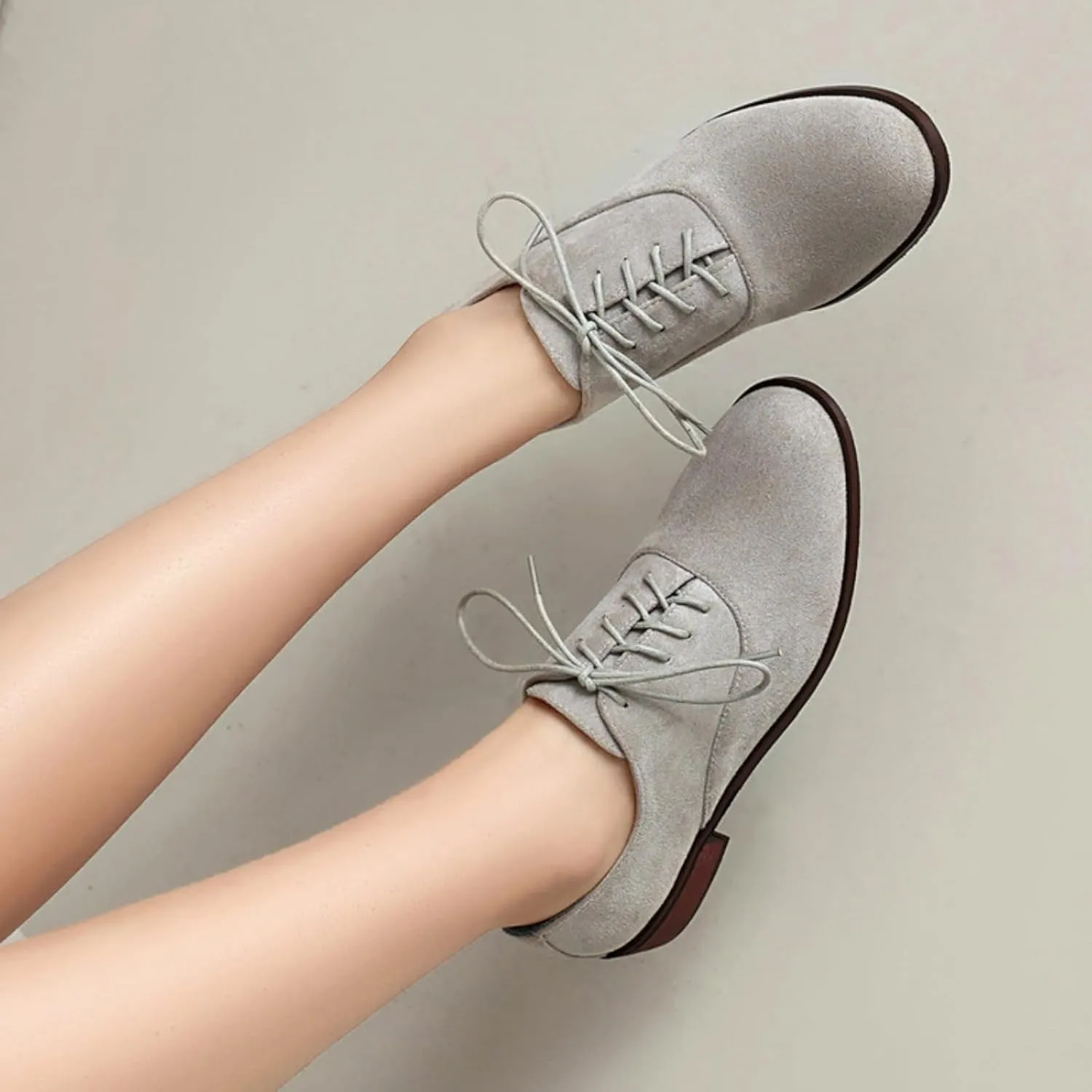 Women's Retro Round Toe Suede Lace Up Low Heels Block Brogues Oxfords Comfortable Non-Slip Business Work Office Dress Pumps Shoes