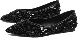 Women's Rhinestone Flats Elegant Bow Knot Glitter Ballet Flats Dress Pearl Wedding Shoes Pointed Toe Slip On Loafers for Women