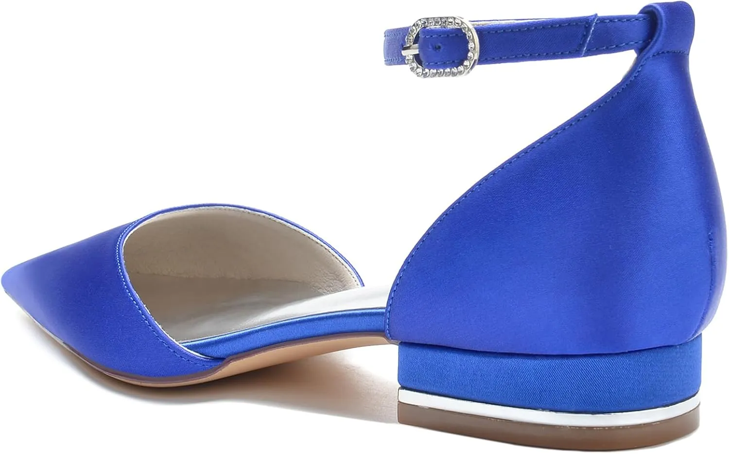 Womens Satin Bridal Wedding Shoes Pointed Toe Ballet Flats Ankle Strap Closed Toe Party Dress Sandals