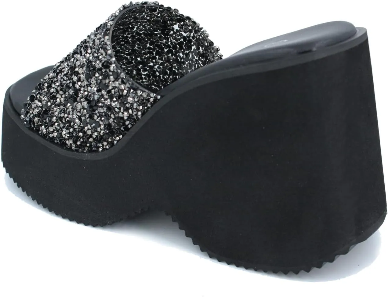 Women'S Sequin Round Open Toe Platform chunky heel Slide Sandals Fashion Glitter Slip On Comfortable Wedge Dress Mule Sandals Summer Outdoor Casual Anti-Slip Beach Walking Slipper Shoes