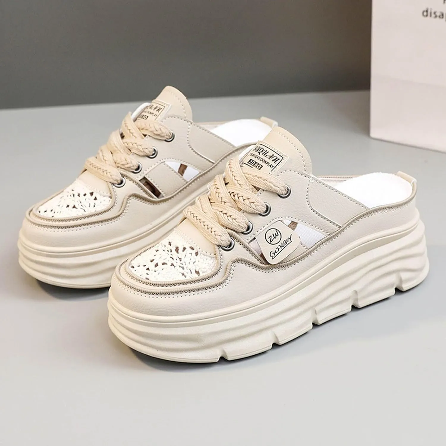 Women's Slip on Platform Sneakers Mule Shoes Comfortable Breathable Cutout Casual Clogs