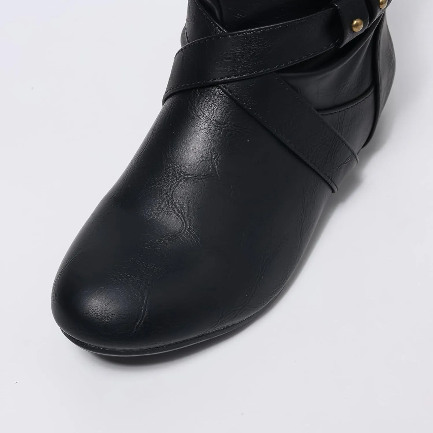 Women's Studded Ankle Booties - Low Heel Round Toe Casual Boots with Metal Decor, Comfortable Slip-On Flat Boots for Everyday Wear