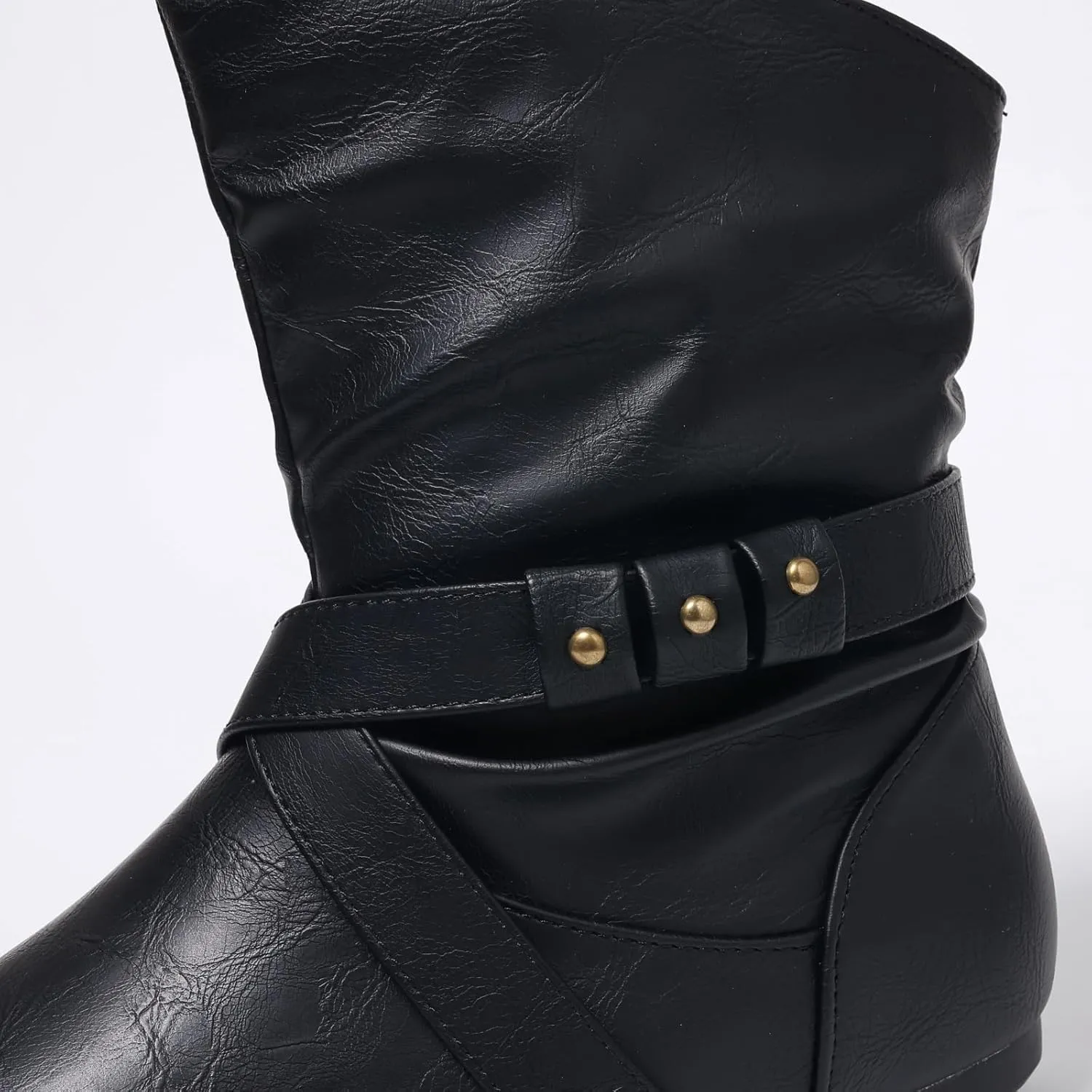 Women's Studded Ankle Booties - Low Heel Round Toe Casual Boots with Metal Decor, Comfortable Slip-On Flat Boots for Everyday Wear