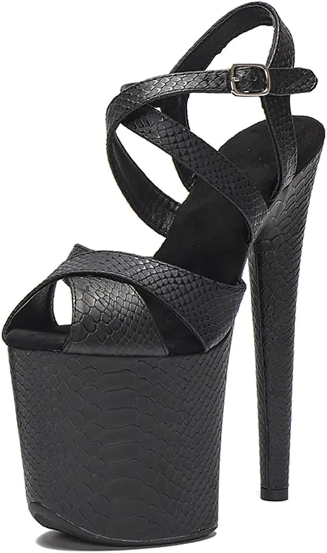 WUXIN H&P Women's Exotic High Heel Sandal 8 Inch Platform Custom Round Toe Snake Matte Sexy Fashion Stiletto Pole Dance Ankle-Strap Dress shoes