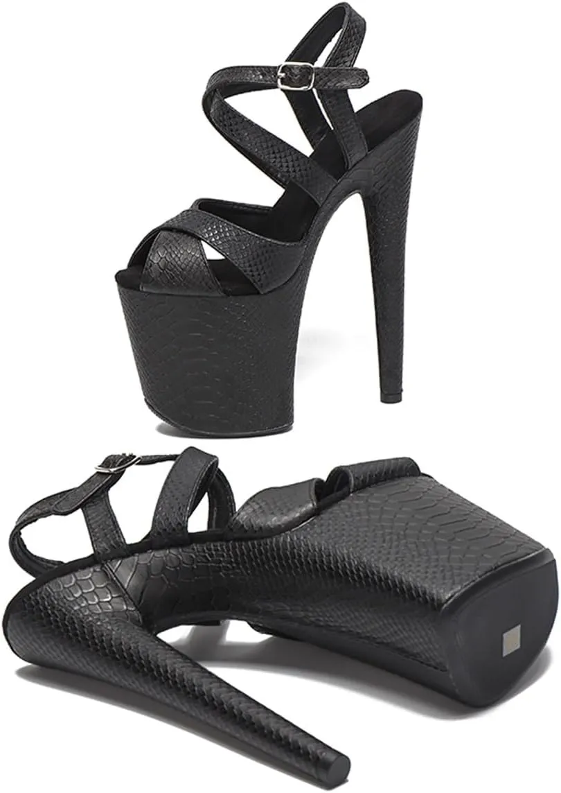 WUXIN H&P Women's Exotic High Heel Sandal 8 Inch Platform Custom Round Toe Snake Matte Sexy Fashion Stiletto Pole Dance Ankle-Strap Dress shoes
