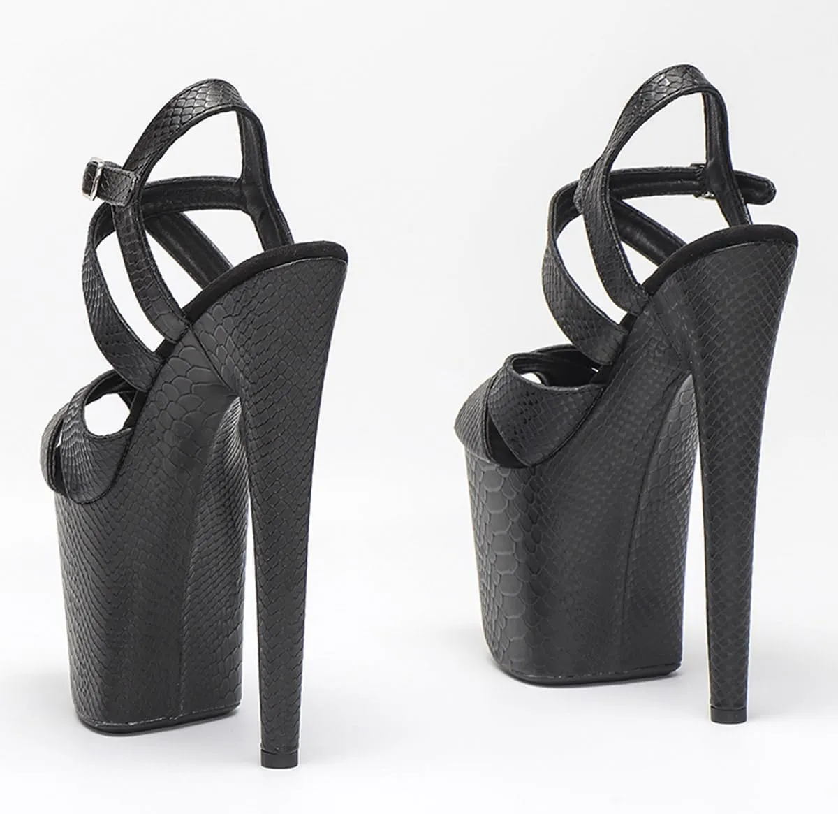 WUXIN H&P Women's Exotic High Heel Sandal 8 Inch Platform Custom Round Toe Snake Matte Sexy Fashion Stiletto Pole Dance Ankle-Strap Dress shoes