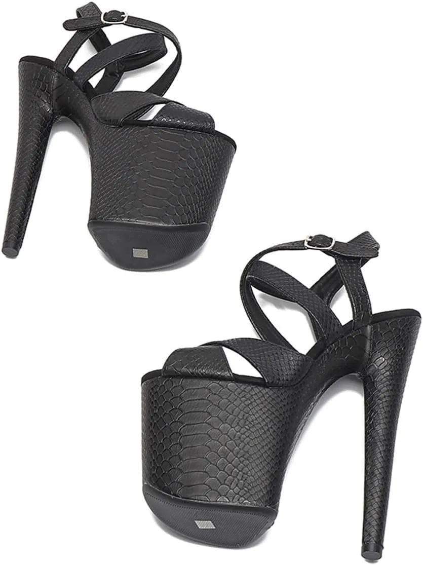 WUXIN H&P Women's Exotic High Heel Sandal 8 Inch Platform Custom Round Toe Snake Matte Sexy Fashion Stiletto Pole Dance Ankle-Strap Dress shoes