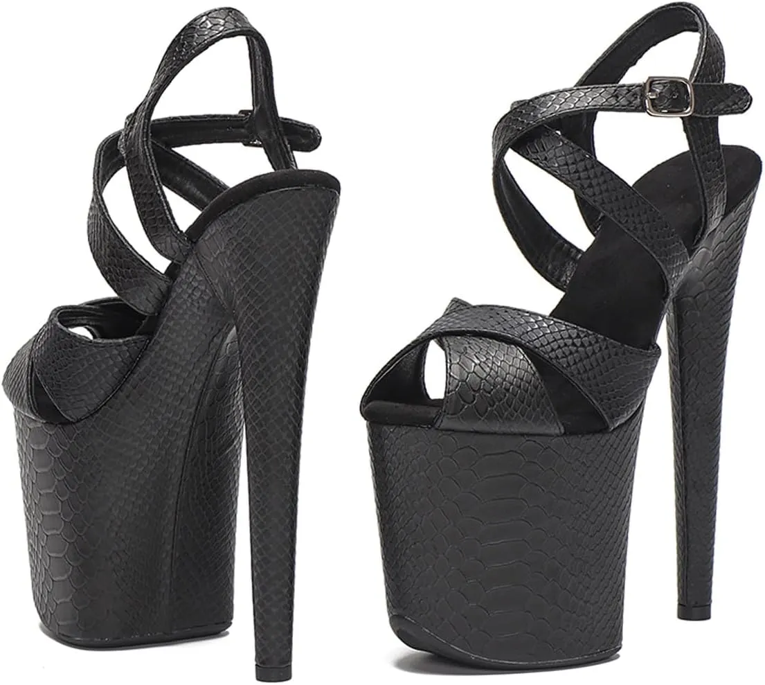 WUXIN H&P Women's Exotic High Heel Sandal 8 Inch Platform Custom Round Toe Snake Matte Sexy Fashion Stiletto Pole Dance Ankle-Strap Dress shoes