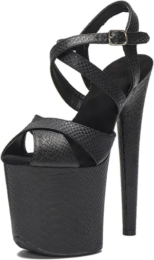 WUXIN H&P Women's Exotic High Heel Sandal 8 Inch Platform Custom Round Toe Snake Matte Sexy Fashion Stiletto Pole Dance Ankle-Strap Dress shoes