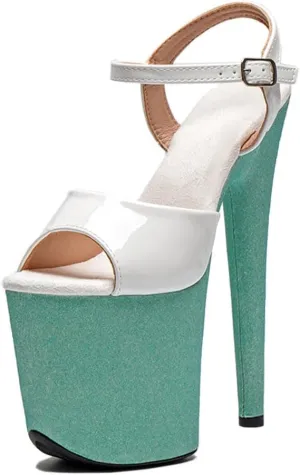 WUXIN H&P Women's Exotic High Heel Sandal 8 Inch Round Toe Mirror Platform Fashion Model Sexy Glitter Stiletto Custom Pole Dance Ankle-Strap Dress shoes