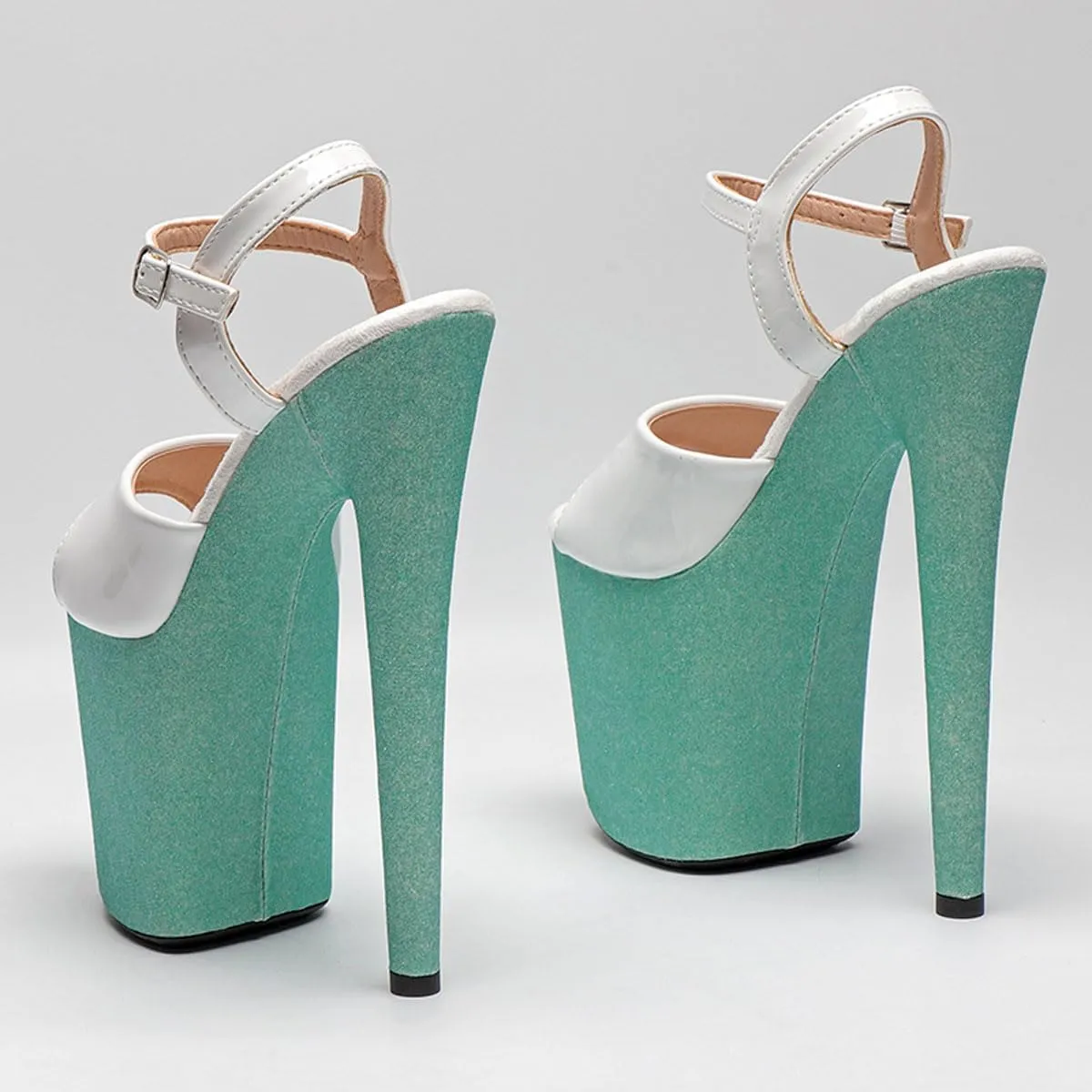 WUXIN H&P Women's Exotic High Heel Sandal 8 Inch Round Toe Mirror Platform Fashion Model Sexy Glitter Stiletto Custom Pole Dance Ankle-Strap Dress shoes
