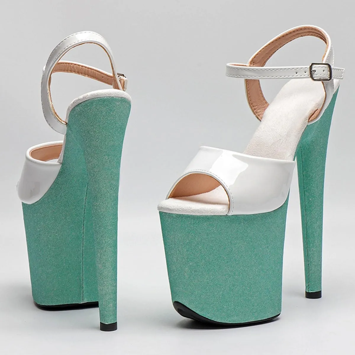 WUXIN H&P Women's Exotic High Heel Sandal 8 Inch Round Toe Mirror Platform Fashion Model Sexy Glitter Stiletto Custom Pole Dance Ankle-Strap Dress shoes