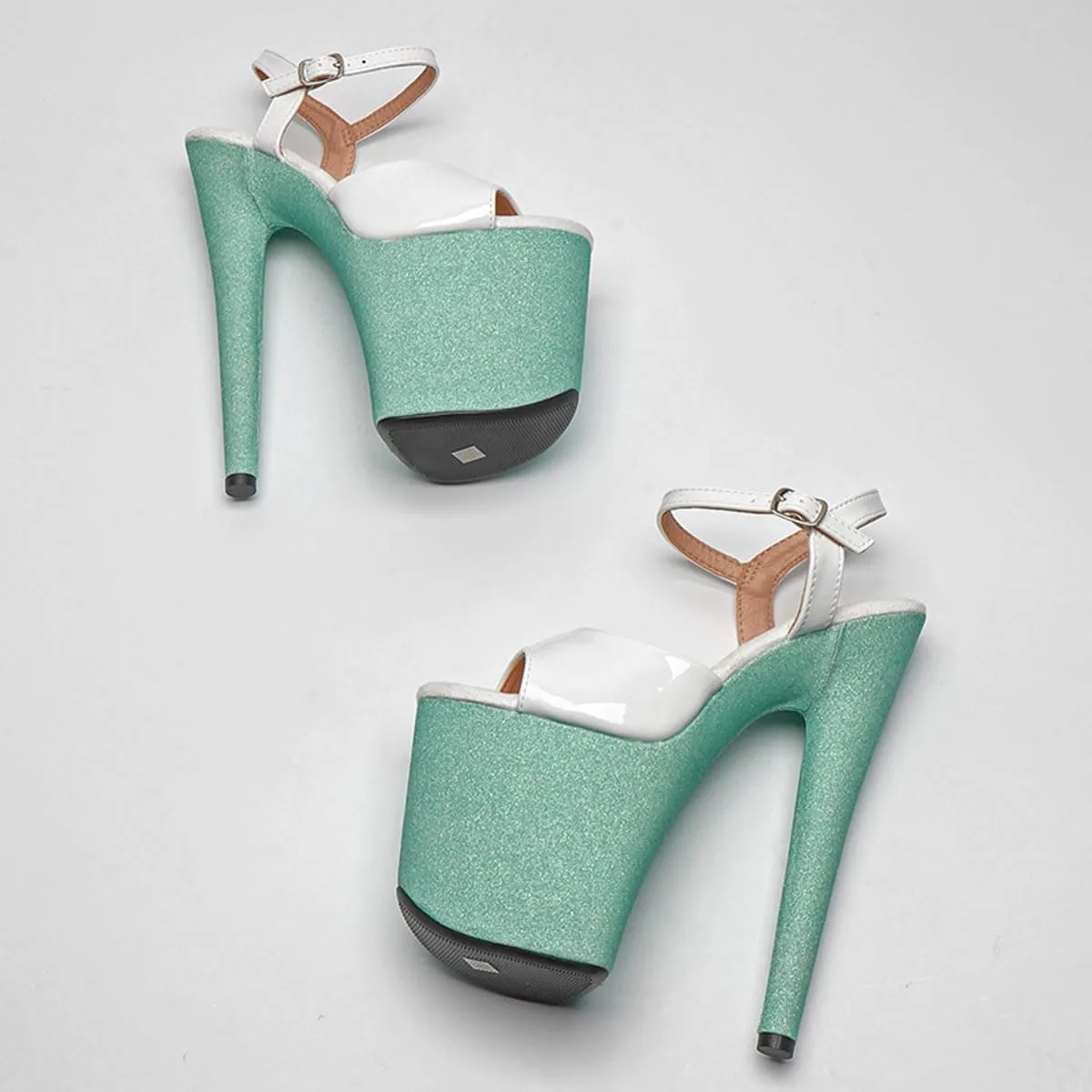 WUXIN H&P Women's Exotic High Heel Sandal 8 Inch Round Toe Mirror Platform Fashion Model Sexy Glitter Stiletto Custom Pole Dance Ankle-Strap Dress shoes