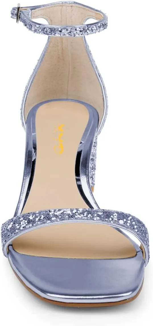 XYD Women Open Toe Strappy Mid Block Heel Sandal Pumps Slim Ankle Strap with Buckle Wedding Event Shoes