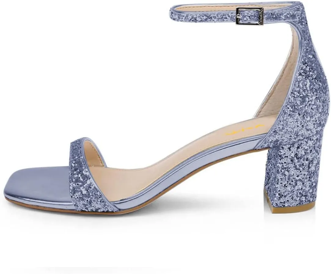 XYD Women Open Toe Strappy Mid Block Heel Sandal Pumps Slim Ankle Strap with Buckle Wedding Event Shoes