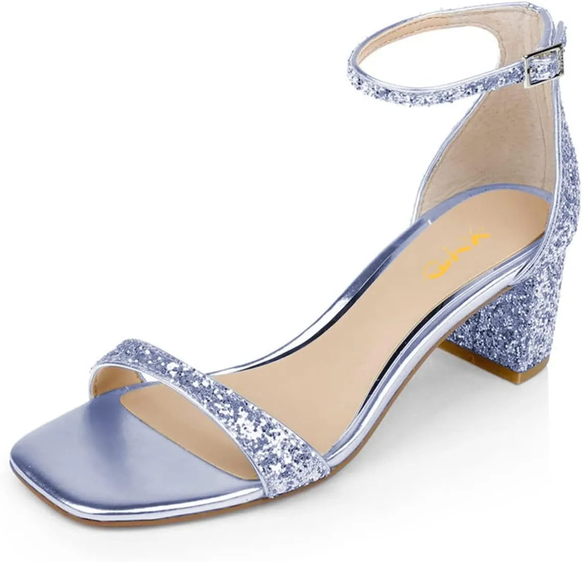 XYD Women Open Toe Strappy Mid Block Heel Sandal Pumps Slim Ankle Strap with Buckle Wedding Event Shoes