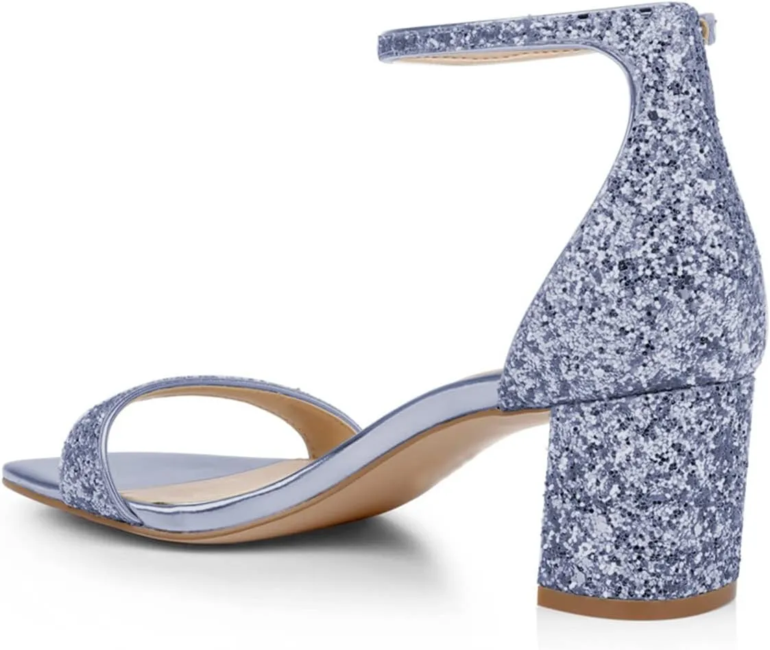 XYD Women Open Toe Strappy Mid Block Heel Sandal Pumps Slim Ankle Strap with Buckle Wedding Event Shoes