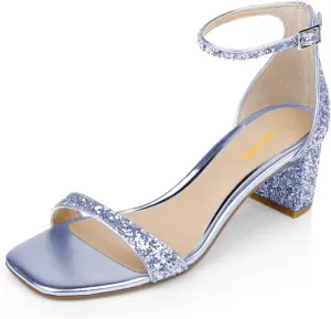 XYD Women Open Toe Strappy Mid Block Heel Sandal Pumps Slim Ankle Strap with Buckle Wedding Event Shoes