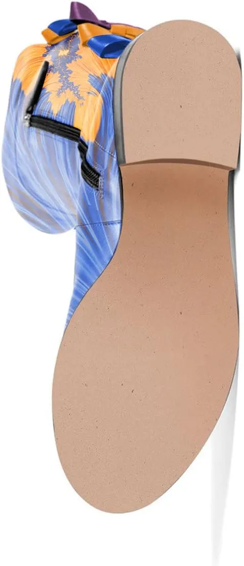 XYD Women Over The Knee Thigh High Leather Riding Boots Chunky Heel Round Toe Cute Rear Bowknots Stretchy Zipper Flat Booties Shoes