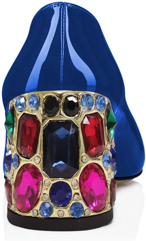 YDN Women Crystal Rhinestone Block Heeled Pumps Round Toe Slip On Mid Heels Bridal Party Wedding Dress Daily Shoes Size 4-15 US
