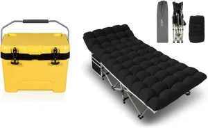 YELLOW JACKET Folding Camping Cot for Adults and 27 Quart Ice Hard Cooler for Camping, Picnic, Beach, Drink, Beverage, Fishing