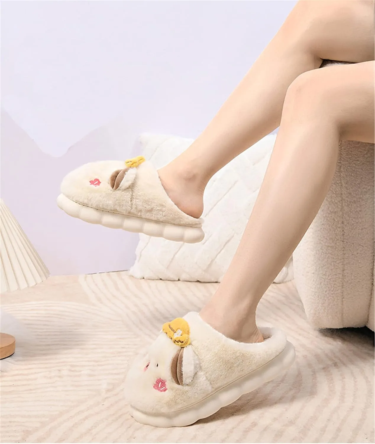 YILANLAN Women's Pink Pig Animal Slippers - Warm, Plush, Winter, Flat Heel, No Closure, Round Toe