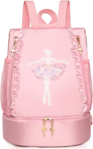 Yitengteng Ballet Dance Backpack with Separate Shoe Compartment,Little Girls Ballerina Bag for Dance Toddler Bag Gymnastics Latin Dance Yoga Tap Dance Jazz Storage Bag (Pink)