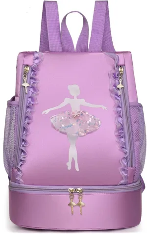 Yitengteng Ballet Dance Backpack with Separate Shoe Compartment,Little Girls Ballerina Bag for Dance Toddler Bag Gymnastics Latin Dance Yoga Tap Dance Jazz Storage Bag (Purple)