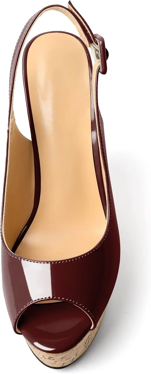 YODEKS Women's Platform Sandals Wedge Heel Peep Toe High Heeled Pumps Platform Wooden Heel Summer Wedge Heels Shoes