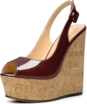 YODEKS Women's Platform Sandals Wedge Heel Peep Toe High Heeled Pumps Platform Wooden Heel Summer Wedge Heels Shoes