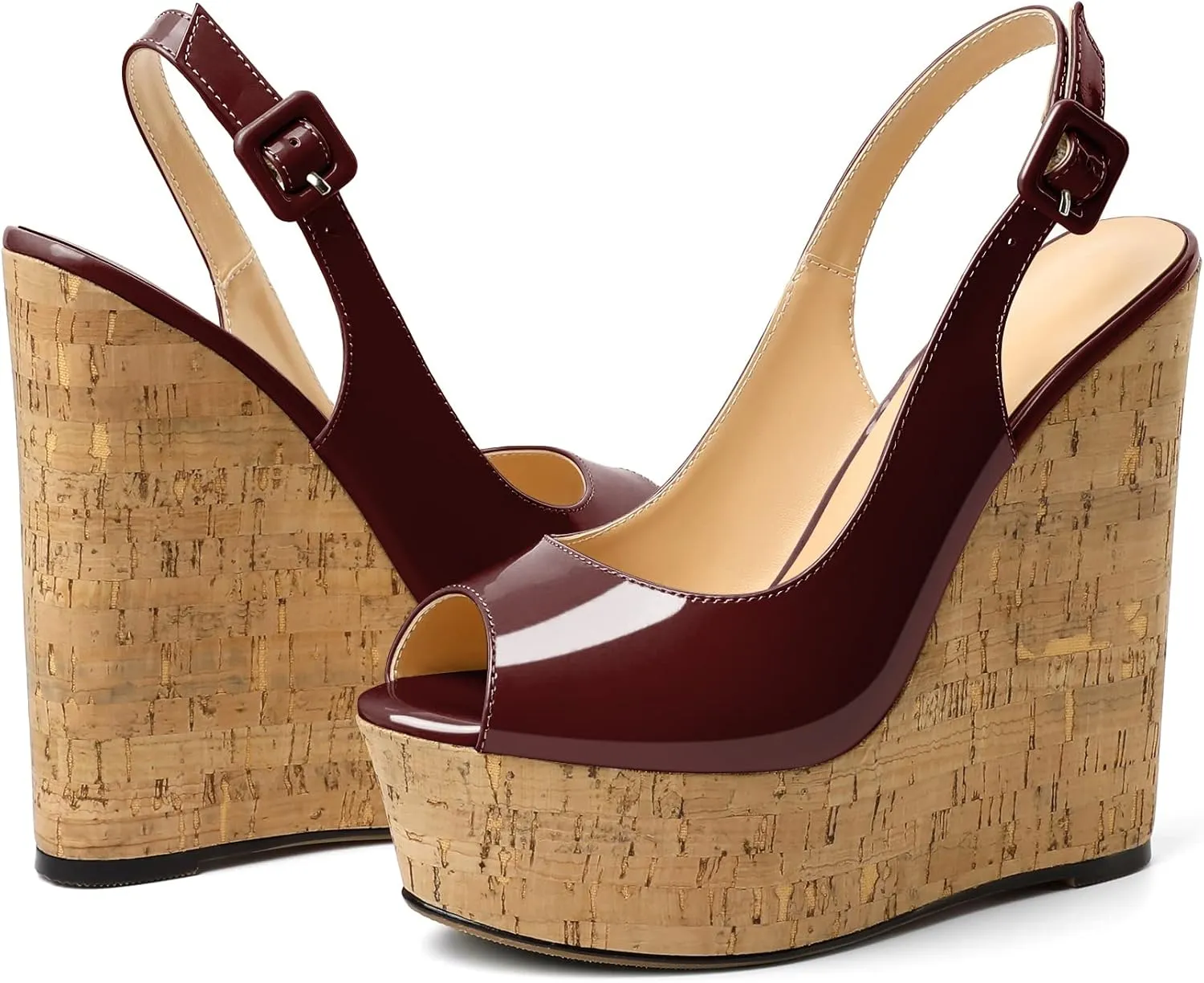 YODEKS Women's Platform Sandals Wedge Heel Peep Toe High Heeled Pumps Platform Wooden Heel Summer Wedge Heels Shoes