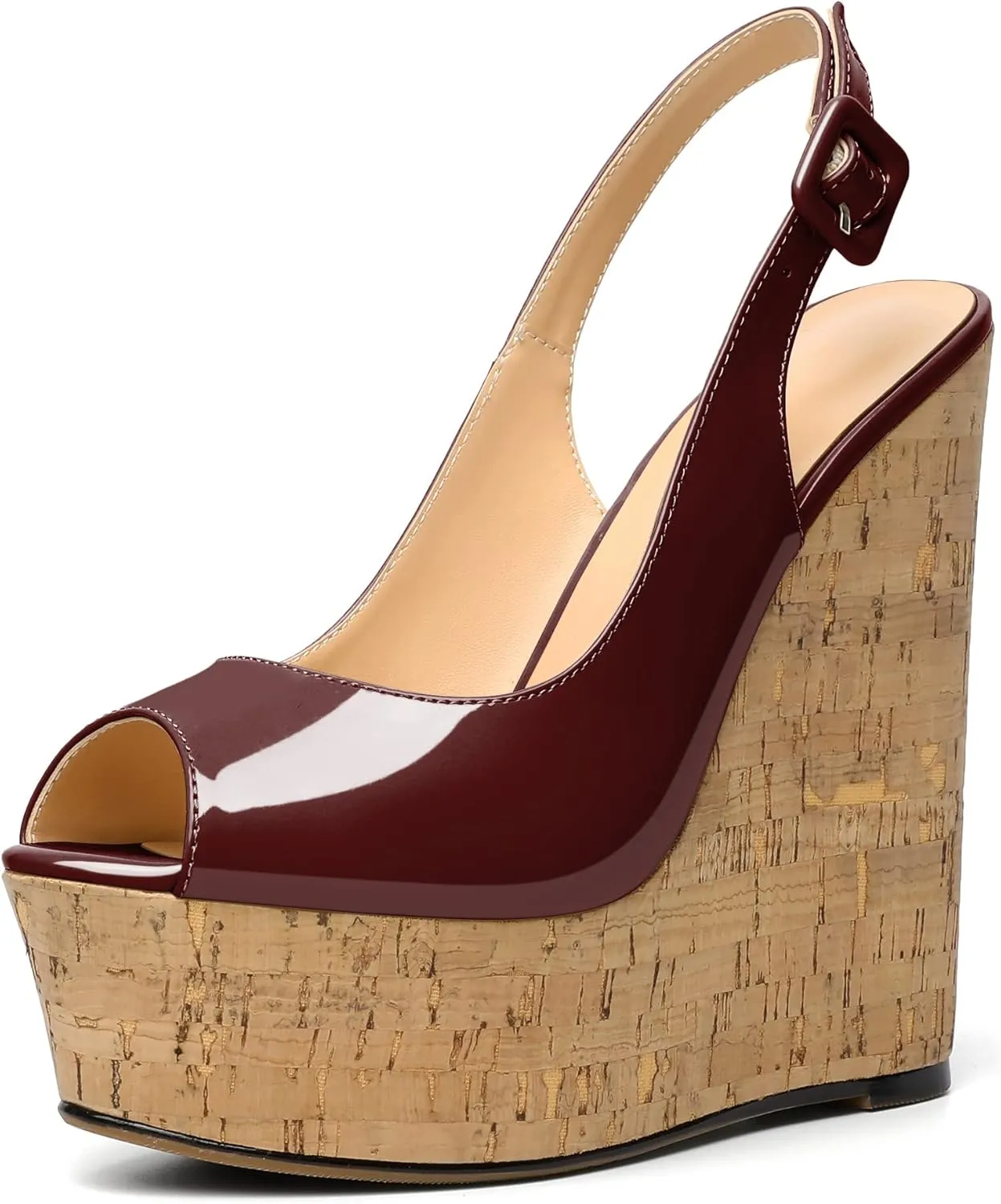 YODEKS Women's Platform Sandals Wedge Heel Peep Toe High Heeled Pumps Platform Wooden Heel Summer Wedge Heels Shoes
