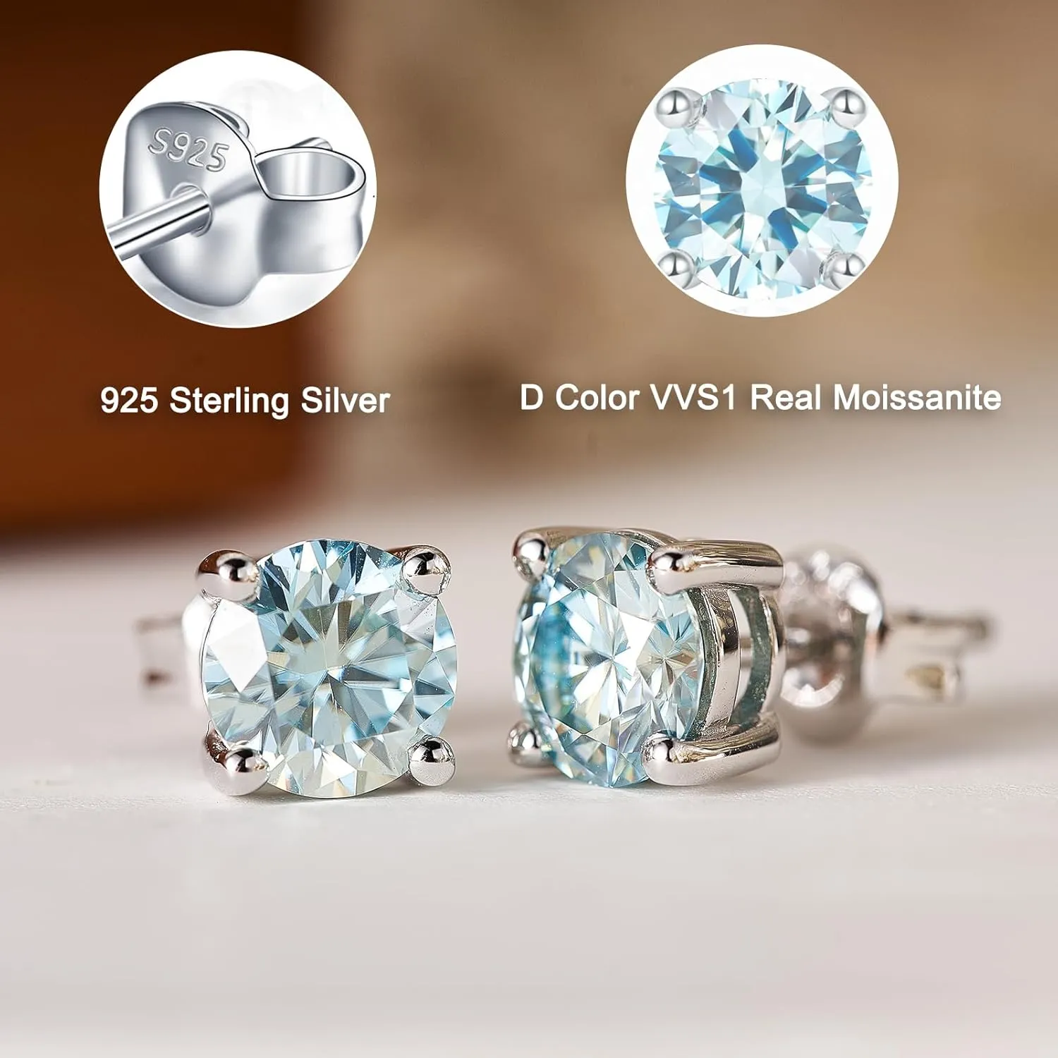 YODEWA 1/2/3ct Moissanite Stud Earrings for Women 925 Sterling Silver Hypoallergenic Flat Back 1 Pair DEF Color Lab Created Brilliant Round Moissanite Earrings