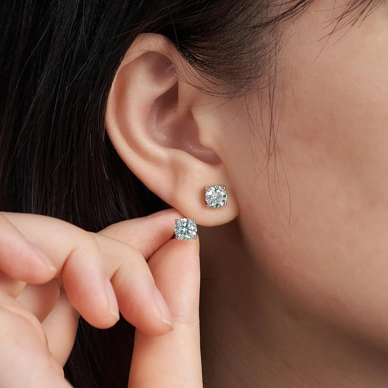 YODEWA 1/2/3ct Moissanite Stud Earrings for Women 925 Sterling Silver Hypoallergenic Flat Back 1 Pair DEF Color Lab Created Brilliant Round Moissanite Earrings