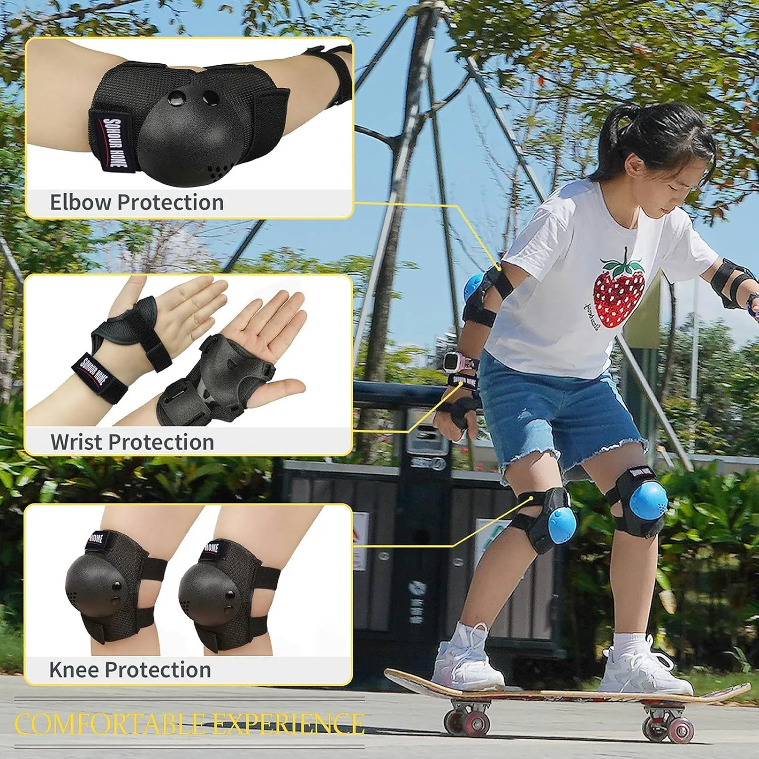 Youth/Kids Knee Pads Elbow Pads Wrist Guards Protective Gear Set for 3-15 Years Child Roller Skates, Skateboard, Cycling, Inline Skating, BMX Bike, Scooter Riding and Other Outdoor Sports