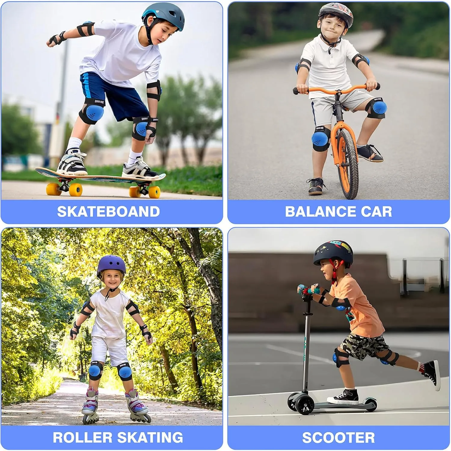 Youth/Kids Knee Pads Elbow Pads Wrist Guards Protective Gear Set for 3-15 Years Child Roller Skates, Skateboard, Cycling, Inline Skating, BMX Bike, Scooter Riding and Other Outdoor Sports