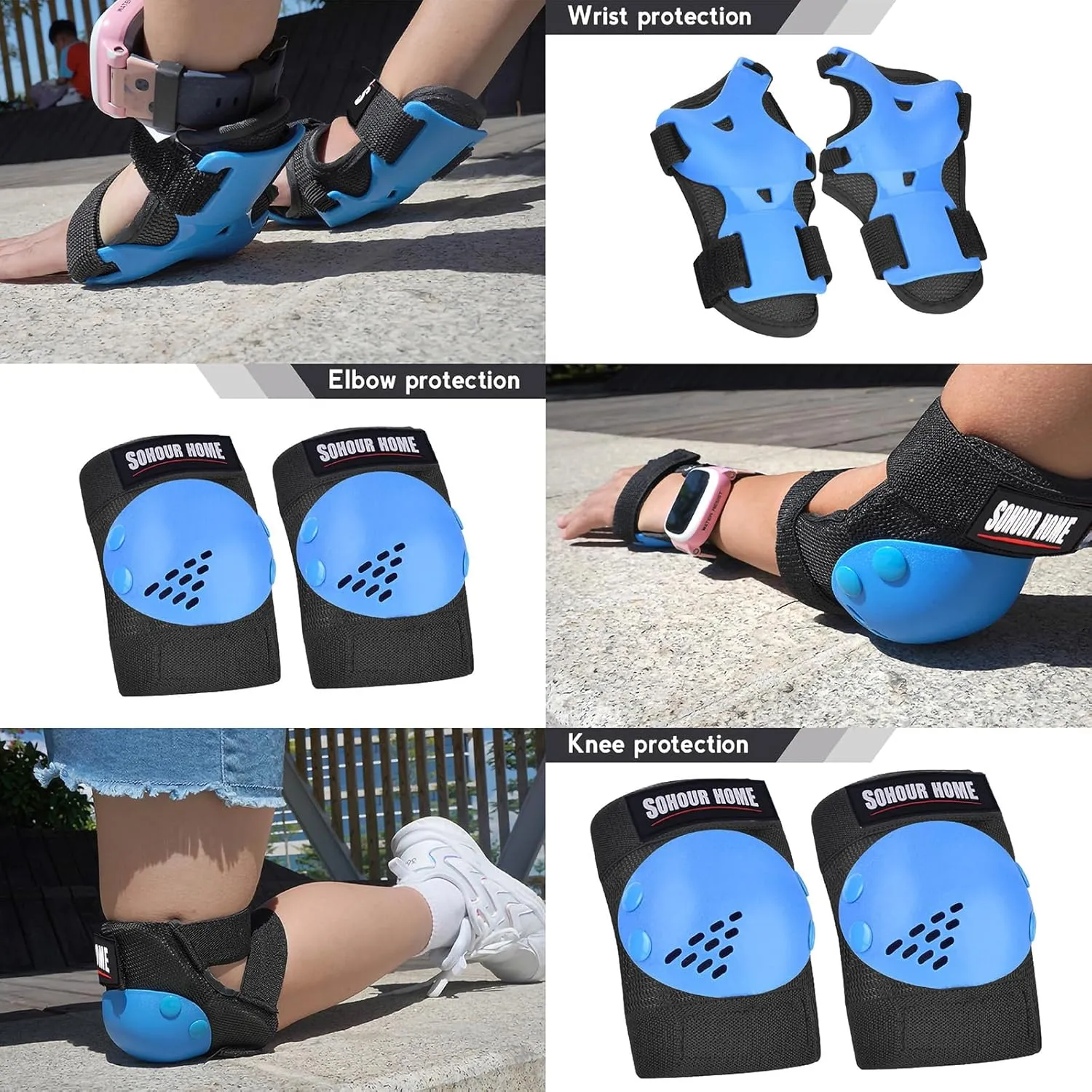 Youth/Kids Knee Pads Elbow Pads Wrist Guards Protective Gear Set for 3-15 Years Child Roller Skates, Skateboard, Cycling, Inline Skating, BMX Bike, Scooter Riding and Other Outdoor Sports