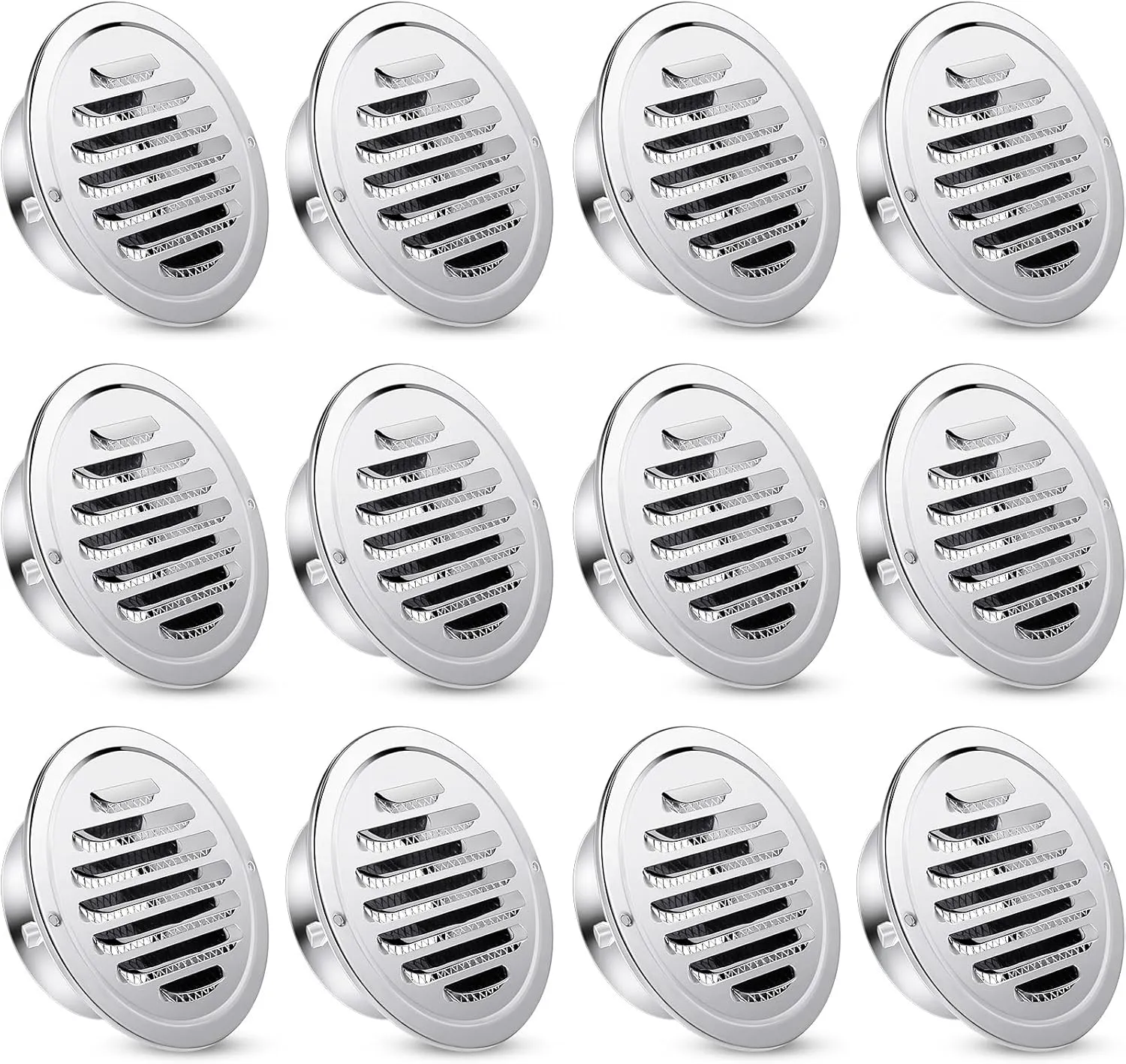 Zonon 12 Pcs Stainless Steel Soffit Vents 4 Inch Round Dryer Vent Cover with Mesh Screen for Home Outdoor Bathroom Wall Ceiling Outside Exterior Exhaust (Silver)