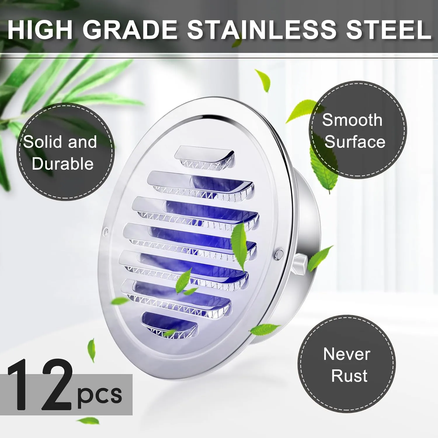 Zonon 12 Pcs Stainless Steel Soffit Vents 4 Inch Round Dryer Vent Cover with Mesh Screen for Home Outdoor Bathroom Wall Ceiling Outside Exterior Exhaust (Silver)