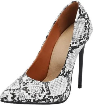ZSQBQ Women High Heel Shoes Pointed Toe Snakeskin Print Slip On Wedding Evening Dress Stiletto Pumps