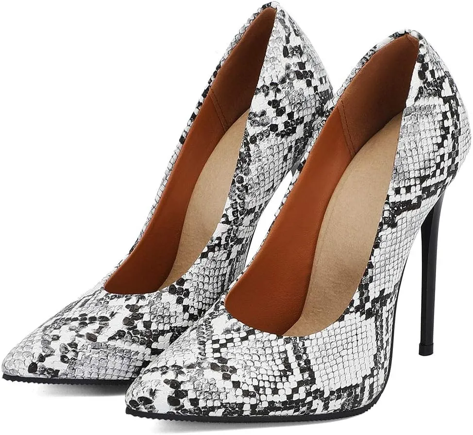 ZSQBQ Women High Heel Shoes Pointed Toe Snakeskin Print Slip On Wedding Evening Dress Stiletto Pumps